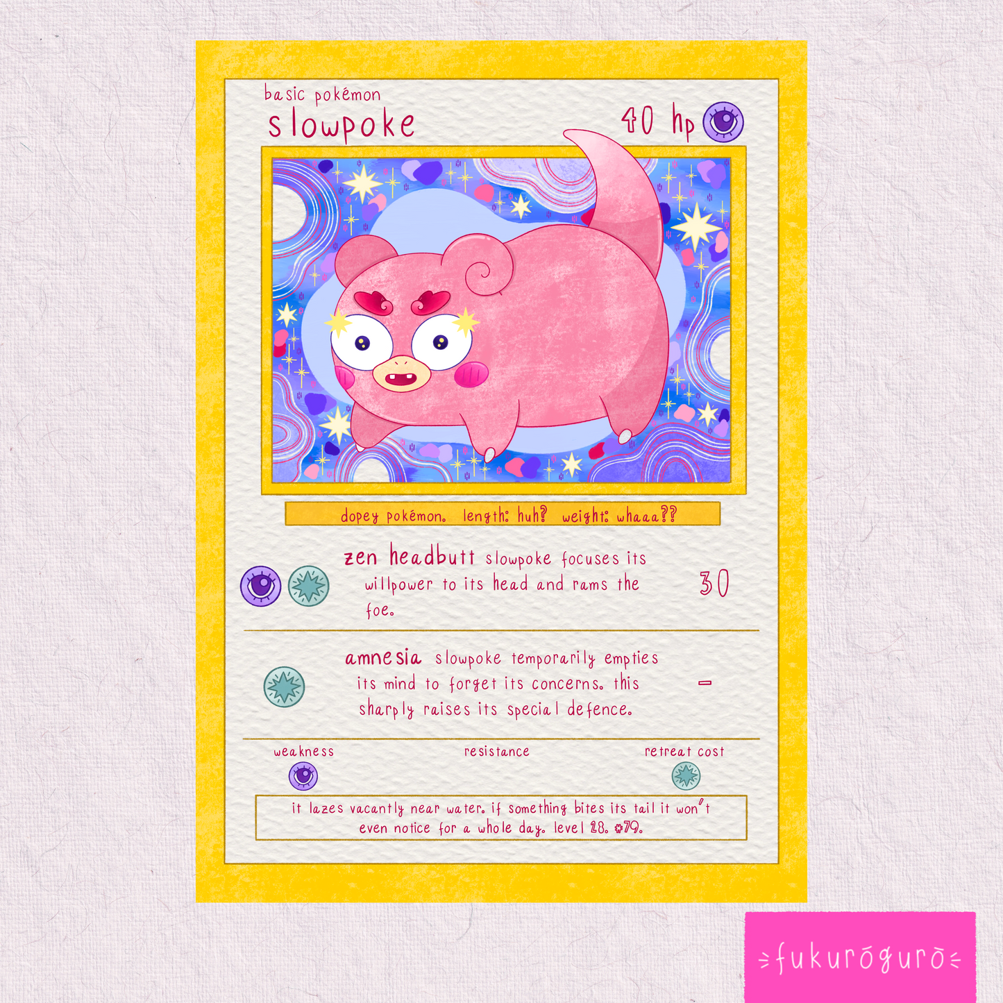 #79 stupified slowpoke pokémon card art print